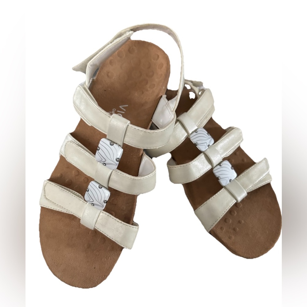 Vionic Orthotic Comfort ‘Amber’ 3 Strap Open Toe Sandals Cream Women’s Size 10